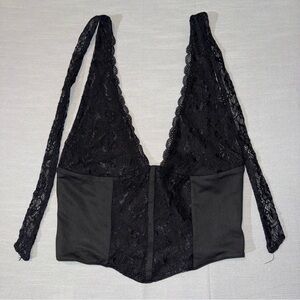 Uncooyee Black Lace Halter Top S Plunge Floral Whimsigoth Witchy Vamp Clubbing